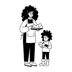 A hand drawn style illustration showing motherhood
