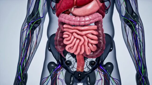Human Body Anatomy Animation, Detailed Visualization of Internal Organs and Skeleton