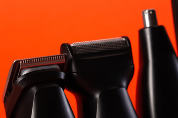 Set of trimmer and trimmer attachments for beards, sideburns and mustache trims, close-up