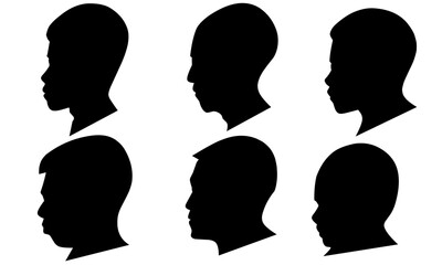 Vector face silhouette icons featuring various characters, different face models, minimalist and solid black style, suitable for identity illustrations, avatars or creative designs.