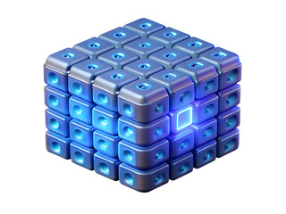 Blue glowing cube of small blocks one block different