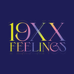 Elegant "19XX" Foil Rainbow Gradient Typography on Dark Blue Backdrop, Flat Style