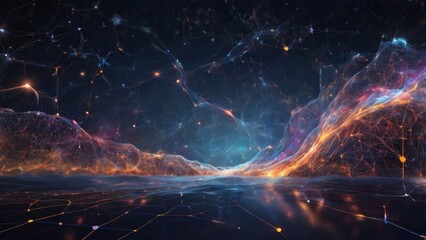 An expansive conceptual image depicts an evolutionary timeline represented by abstract AI structures