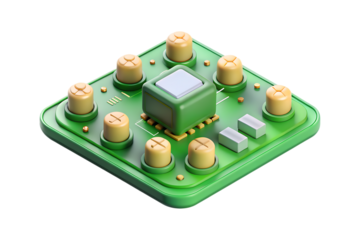 Green tech gadget with multiple buttons and a central cube