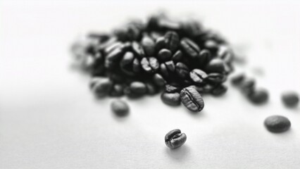 Minimalist Coffee Beans Close-Up – Black and White Roasted Coffee Grain Macro on White Background, Perfect for Cafe Branding, Coffee Packaging, or Food Design Concepts