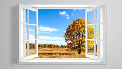 Open window, autumn view