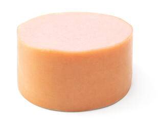 sliced boiled sausages isolated on white background. clipping path