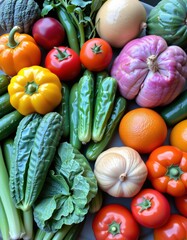 Colorful Fresh Vegetables and Fruits on Display for Healthy Cooking and Lifestyle