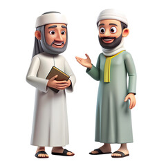 Two Men in Traditional Arab Clothing Engaging in Conversation