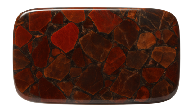 Polished slab of brecciated jasper with red and brown angular fragments