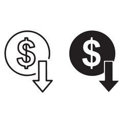 Dollar Decreasing Icon Representing Economic Downturn or Loss of Value in Financial Markets Symbolizing Decline and Recession