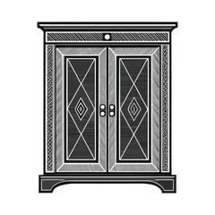 Monochromatic Kitchen Wardrobe Illustration Ornate Design and Intricate Patterns A Fusion of Vintage Charm and Artistic Flair
