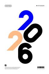 A vibrant and modern design showcasing the year 2026 in a dynamic color combinations