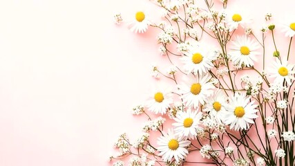Elegant floral video with white daisies and baby's breath on a pastel pink background - Powered by Adobe