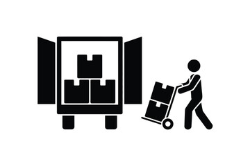 Worker loading boxes onto a truck using a dolly for delivery