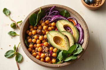 Klassische Buddha Bowl mit Kichererbsen und Avocado