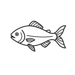 Minimalistic fish icon, black outline lines on white background