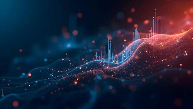 Abstract Data Wave with Glowing Particles and Digital Graphs Representing AI - Powered by Adobe