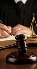 Wooden gavel rests on a stand.