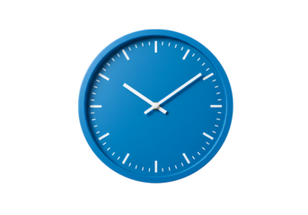 Round Blue Wall Clock: Modern Minimalist Timepiece Design Isolated on Transparent Background