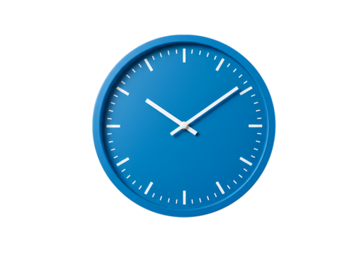 Round Blue Wall Clock: Modern Minimalist Timepiece Design Isolated on Transparent Background - Powered by Adobe