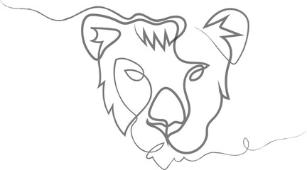 Black lion or tiger with love sign in one line art style. lion or tiger drawing with black stroke on white background. Vector illustration, doodle art of lion or tiger