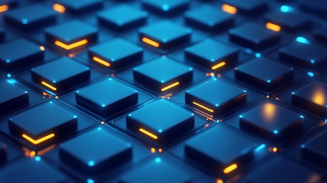 A sequence of glowing binary digits arranged in a grid pattern on a solid deep blue background representing digital code 