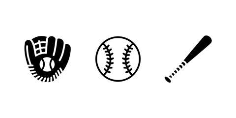 Baseball Equipment Set in Black and White Simple Graphic Design for Sport and Recreation Imagery Minimalist Style