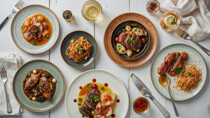 Elegant gourmet dining with diverse culinary dishes