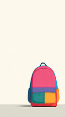 Back to school minimal illustrations with copy space, school supplies, chalkboard, desks, children and backpacks in colorful compositions ideal for educational purposes.