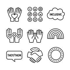 Obraz premium LGBTQ+ Equality and Inclusivity Icons Community Support, Pride Hands, and Gender Diversity Symbols