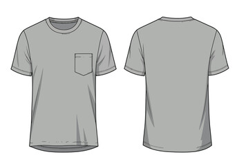 Fototapeta premium Short Sleeve Pocket T-Shirt Template – Flat Vector Front and Back