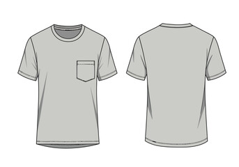 Short Sleeve Pocket T-Shirt Template &ndash; Flat Vector Front and Back