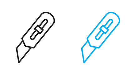 Craft Knife Flat Icons Set with Safety Slider – Minimal Vector Illustration Eps 10