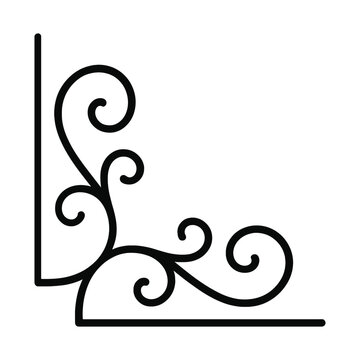 Ornate Black Iron Corner Ornament with Swirls and Elegant Flourishes for Design Use