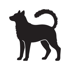 A black and white drawing of a black animal with a black tail Silhouette White Background. 