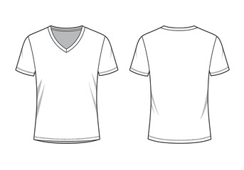 V-Neck Short Sleeve T-Shirt Template – Flat Vector Mockup