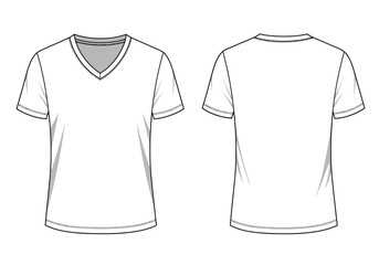 V-Neck Short Sleeve T-Shirt Template &ndash; Flat Vector Mockup