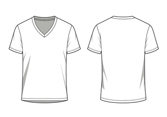 V-Neck Short Sleeve T-Shirt Template – Flat Vector Mockup