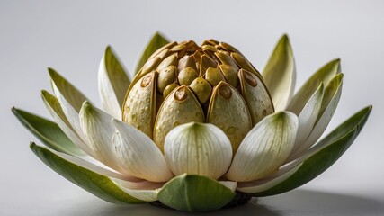 Obraz premium Closeup of lotus seed pod and petals: a study in nature's design and texture trends