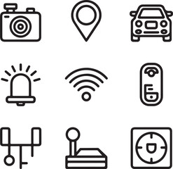 Car Dashboard Outline Icons – Linear Vector Set of Vehicle Tech and Monitoring Symbols