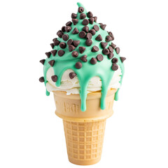 Mint Chip Magic – Dripping Delight in a Waffle Cone