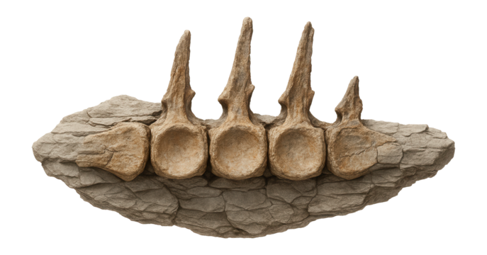 Fossilized Mesenosaurus vertebrae with amphicoelous centra and neural spines