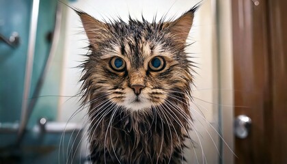 Wet and Angry Cat