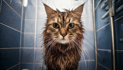 Wet and Angry Cat