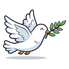 Obraz premium Cute Dove with Olive Branch: Symbol of Peace, Hope and Reconciliation, Minimalist Illustration