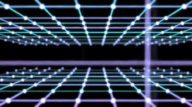 Abstract grid network of glowing lines and points on a dark background