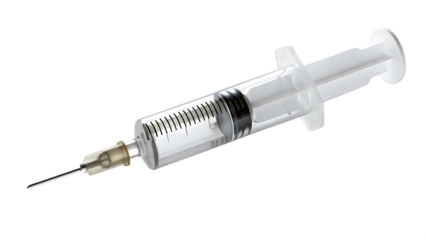 Transparent medical syringe with needle isolated on a transparent background injection