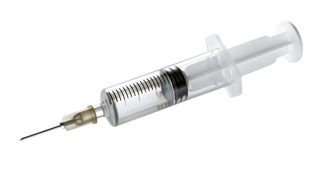 Transparent medical syringe with needle isolated on a transparent background injection