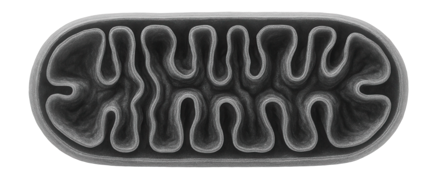 Electron micrograph of mitochondrion highlighting outer and inner membranes